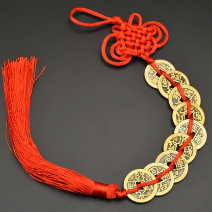 Chinese manual Knot Fengshui Lucky Charms Ancient I CHING Copper Coins Mascot Prosperity Protection Good Fortune Home Car Decor