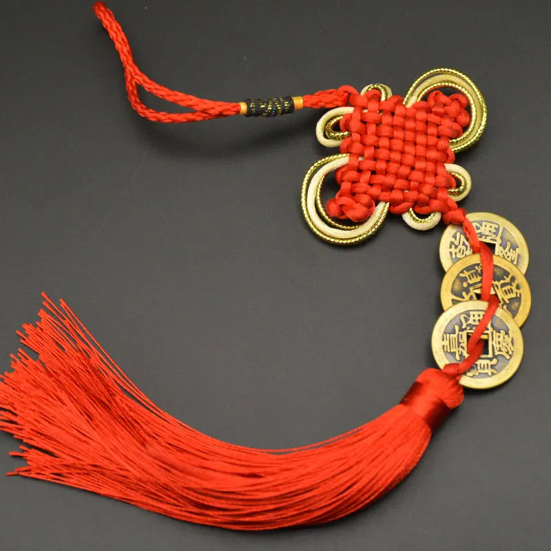 Chinese manual Knot Fengshui Lucky Charms Ancient I CHING Copper Coins Mascot Prosperity Protection Good Fortune Home Car Decor