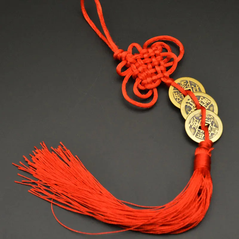 Chinese manual Knot Fengshui Lucky Charms Ancient I CHING Copper Coins Mascot Prosperity Protection Good Fortune Home Car Decor