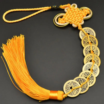 Chinese manual Knot Fengshui Lucky Charms Ancient I CHING Copper Coins Mascot Prosperity Protection Good Fortune Home Car Decor