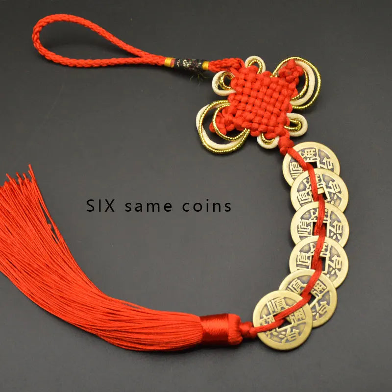 Chinese manual Knot Fengshui Lucky Charms Ancient I CHING Copper Coins Mascot Prosperity Protection Good Fortune Home Car Decor