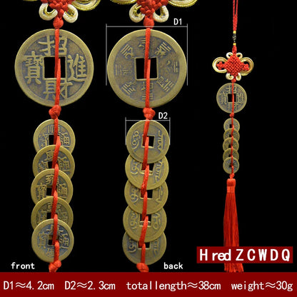 Chinese manual Knot Fengshui Lucky Charms Ancient I CHING Copper Five Emperor Money Coins Mascot Good Fortune Home Decor