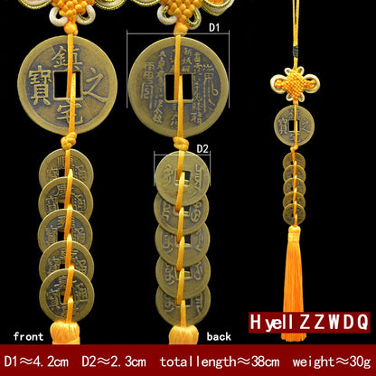 Chinese manual Knot Fengshui Lucky Charms Ancient I CHING Copper Five Emperor Money Coins Mascot Good Fortune Home Decor