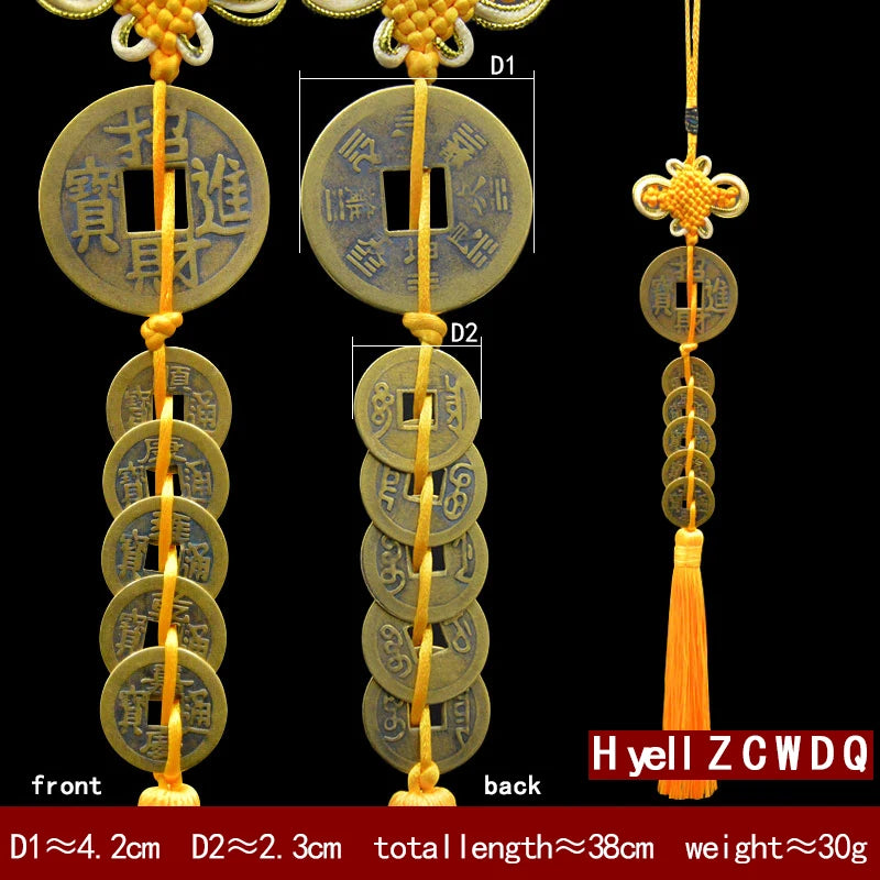 Chinese manual Knot Fengshui Lucky Charms Ancient I CHING Copper Five Emperor Money Coins Mascot Good Fortune Home Decor