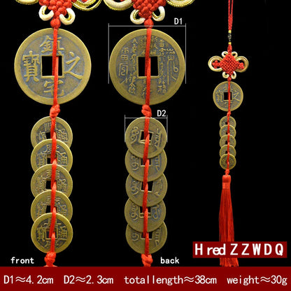 Chinese manual Knot Fengshui Lucky Charms Ancient I CHING Copper Five Emperor Money Coins Mascot Good Fortune Home Decor