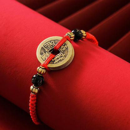 Chinese Lucky Coins Bracelet - Five Emperor Coins Feng Shui