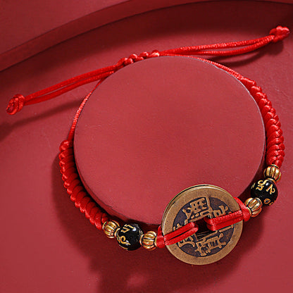 Chinese Lucky Coins Bracelet - Five Emperor Coins Feng Shui