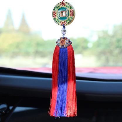 Cloisonne Copper Money Coin Car Hanging RetroTassel Car Pendant Supplies Car Rearview Mirror Interior Home Room Wall  Decor