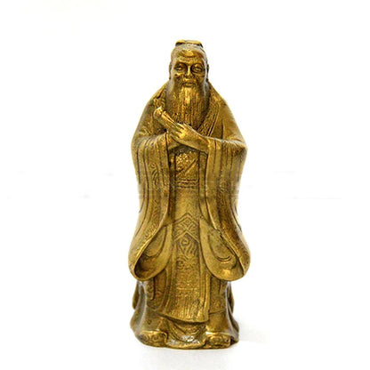 Collectible Chinese Confucianism Copper Carved Ornaments Confucius Buddha Statue Confucius Feng Shui Home Decoration Accessories