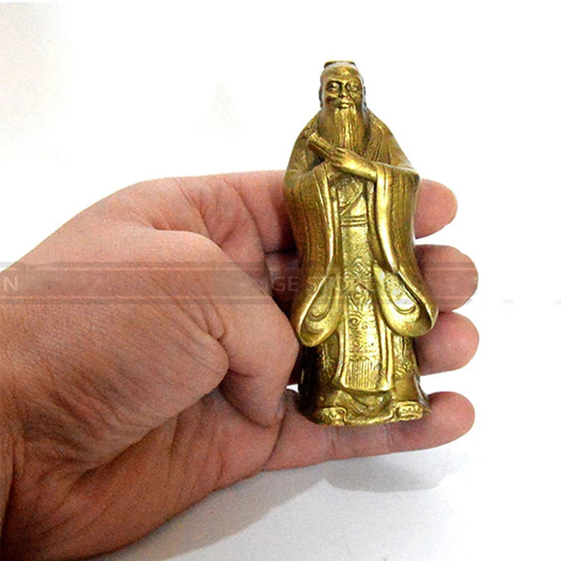 Collectible Chinese Confucianism Copper Carved Ornaments Confucius Buddha Statue Confucius Feng Shui Home Decoration Accessories