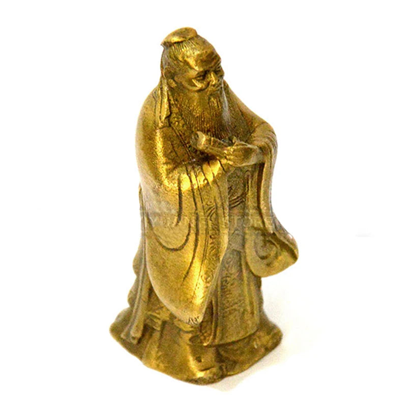 Collectible Chinese Confucianism Copper Carved Ornaments Confucius Buddha Statue Confucius Feng Shui Home Decoration Accessories