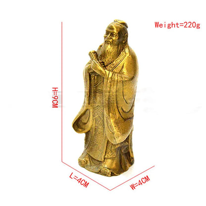 Collectible Chinese Confucianism Copper Carved Ornaments Confucius Buddha Statue Confucius Feng Shui Home Decoration Accessories