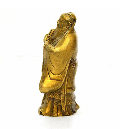 Collectible Chinese Confucianism Copper Carved Ornaments Confucius Buddha Statue Confucius Feng Shui Home Decoration Accessories