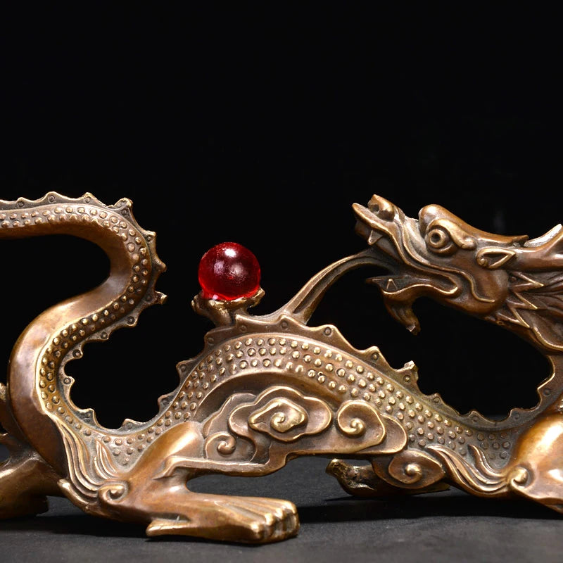 Copper Chinese Dragon Figurines  Desk Ornaments Brass Feng Shui Animal Home Decor Office Desk Decorations