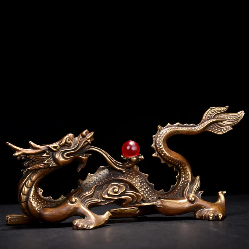 Copper Chinese Dragon Figurines  Desk Ornaments Brass Feng Shui Animal Home Decor Office Desk Decorations