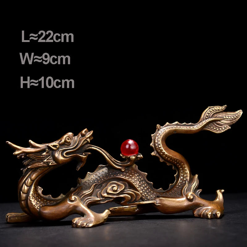 Copper Chinese Dragon Figurines  Desk Ornaments Brass Feng Shui Animal Home Decor Office Desk Decorations