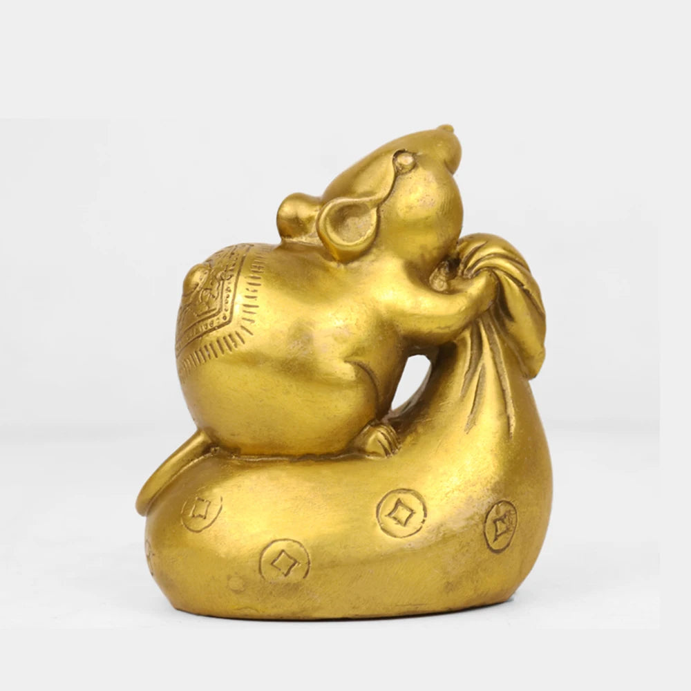 Copper Rat Figurine Home Decoration coins seal Brass Mouse Money Bag FengShui Desk Ornaments Good Lucky Wealth 2020 Year