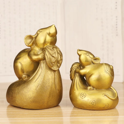 Copper Rat Figurine Home Decoration coins seal Brass Mouse Money Bag FengShui Desk Ornaments Good Lucky Wealth 2020 Year