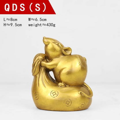 Copper Rat Figurine Home Decoration coins seal Brass Mouse Money Bag FengShui Desk Ornaments Good Lucky Wealth 2020 Year