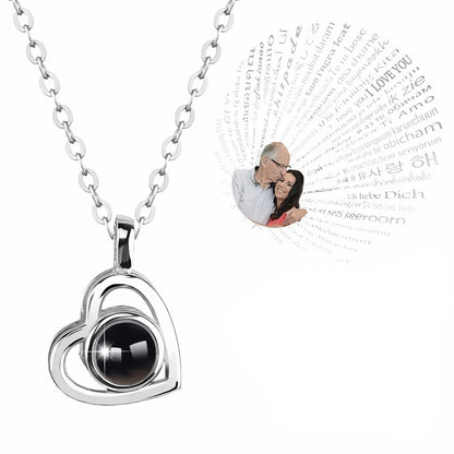 Custom Photo Projection Necklace with Picture Inside I Love You Necklace 100 Languages Personalized Heart Pendant Necklace Gift