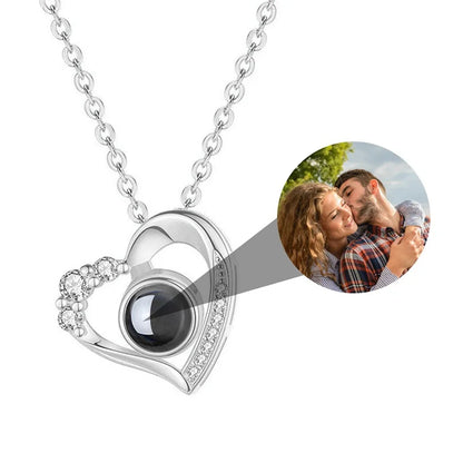 Custom Photo Projection Necklace with Picture Inside I Love You Necklace 100 Languages Personalized Heart Pendant Necklace Gift