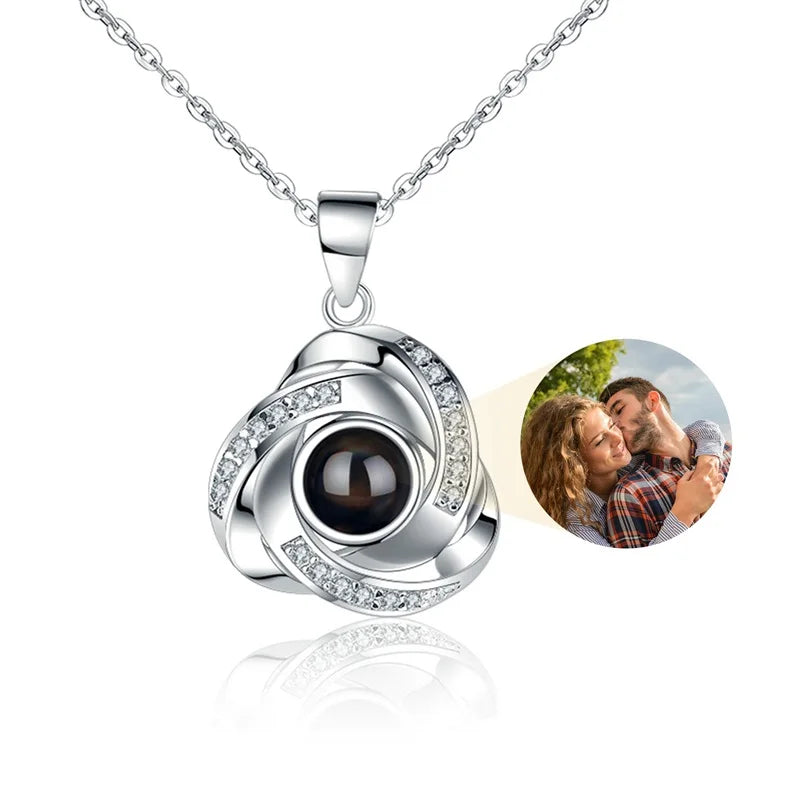 Custom Photo Projection Necklace with Picture Inside I Love You Necklace 100 Languages Personalized Heart Pendant Necklace Gift