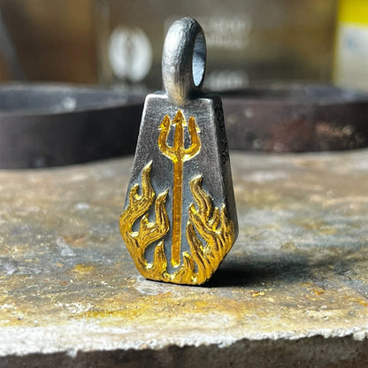 Shiva's Guardian Engravable 24K Gold Sterling Silver Pendant