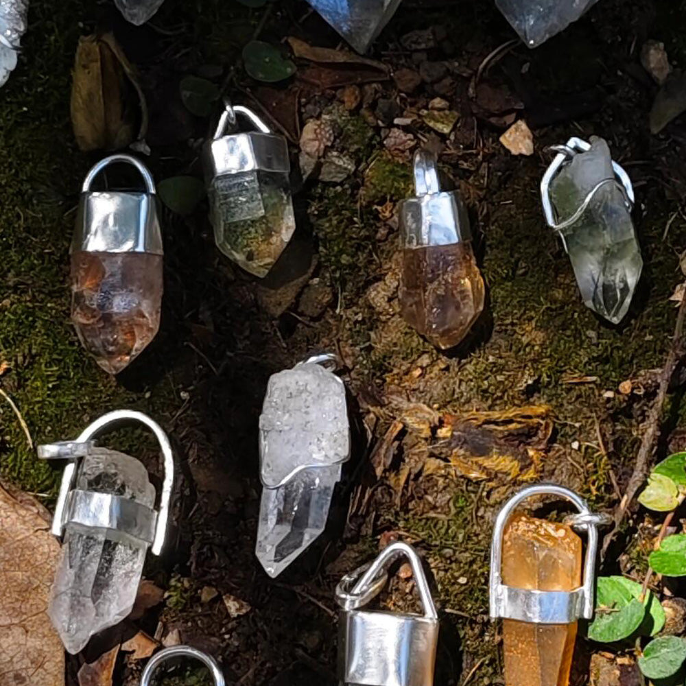 Healing Waves of Light Clear Quartz Sterling Silver Crystal Pendant