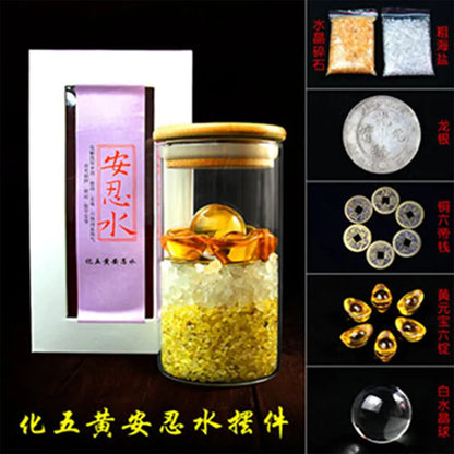 Divine King An Yongshui An Ren water feng shui ornaments five yellow two black crystal gravel six emperor money home decoration