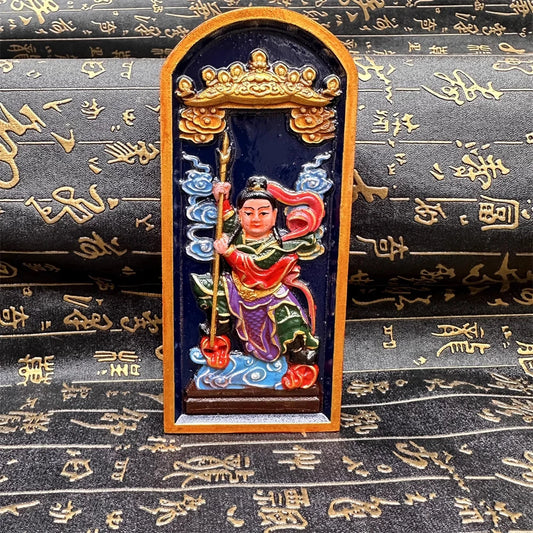 Double sided carving of jujube wood, hand-painted, Zhongtan Marshal, Nezha Third Prince token