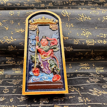 Double sided carving of jujube wood, hand-painted, Zhongtan Marshal, Nezha Third Prince token