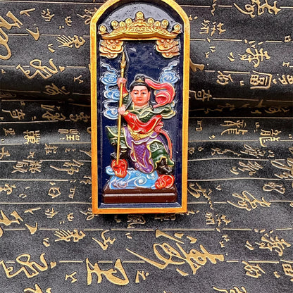 Double sided carving of jujube wood, hand-painted, Zhongtan Marshal, Nezha Third Prince token