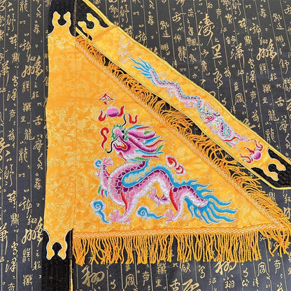 Double sided embroidered jacquard fabric with five dragon flags and five color flags, Taoist supplies