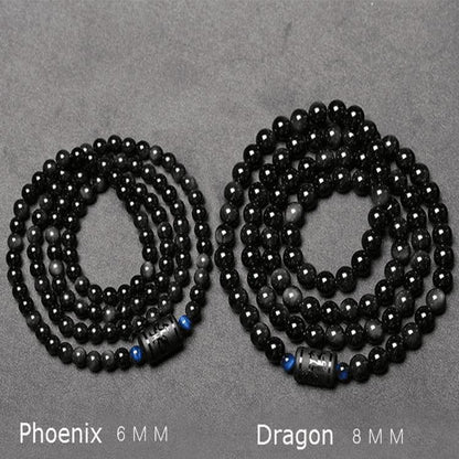 Dragon and Phoenix Obsidian Bracelet Wrap - Inspire Honesty and Eternal Love