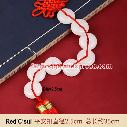 Eight White Jade Stone Round Buckle Home Living Room Wall Chinese Knot 5 Emperor Copper Coin ba Baiyu String Handicraft Pendant