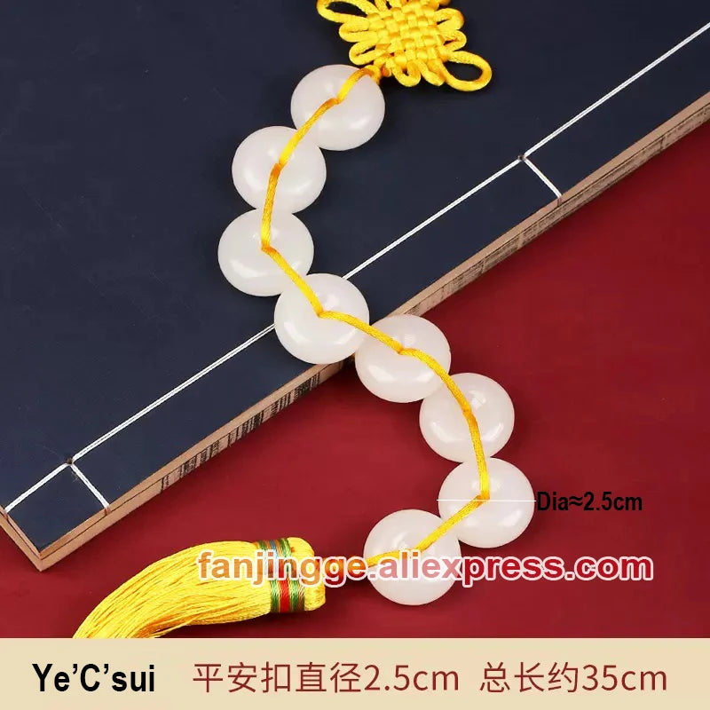 Eight White Jade Stone Round Buckle Home Living Room Wall Chinese Knot 5 Emperor Copper Coin ba Baiyu String Handicraft Pendant