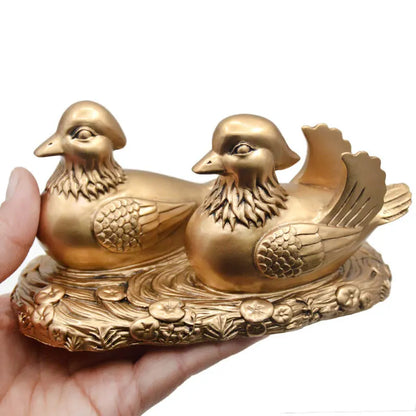 Exquisite China Fengshui Resin Mandarin Duck Bird Statue Carving Wedding Gifts Home Decoration Accessorie Metal Handicraft