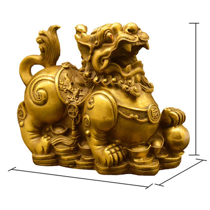 Feng Shui Chinese Copper Dragon Chilin Dragon Unicorn Kylin Pi Xiu Kirin Statue Couple  Home Decoration