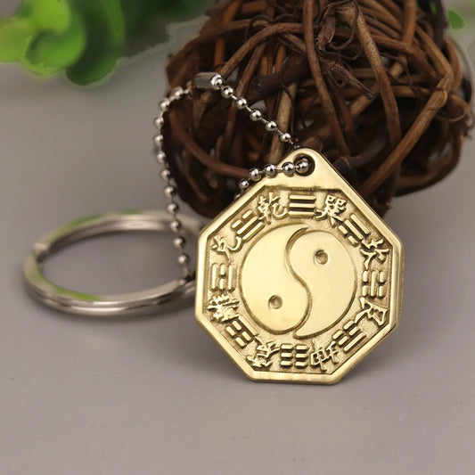 Feng Shui Chinese Copper Keychain Tai Chi Convex Concave BaGua Mirror Tai Sui Amulet 2021 Wealth Home Decoration Accessories