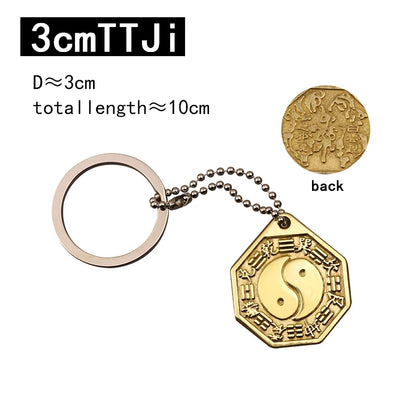 Feng Shui Chinese Copper Keychain Tai Chi Convex Concave BaGua Mirror Tai Sui Amulet 2021 Wealth Home Decoration Accessories