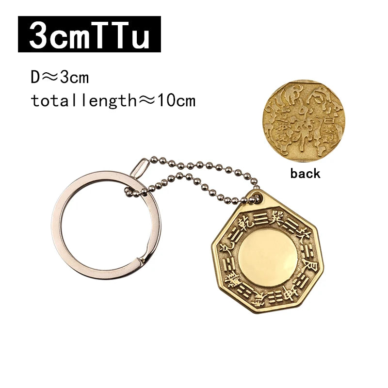 Feng Shui Chinese Copper Keychain Tai Chi Convex Concave BaGua Mirror Tai Sui Amulet 2021 Wealth Home Decoration Accessories