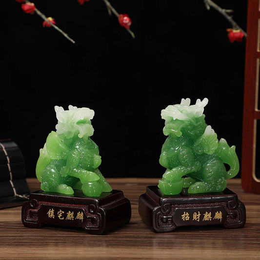 Feng Shui Chinese Dragon Chilin Unicorn Kylin Pi Xiu Kirin Statues Couple Housewarming Gift Home Decoration Wealth Prosperity