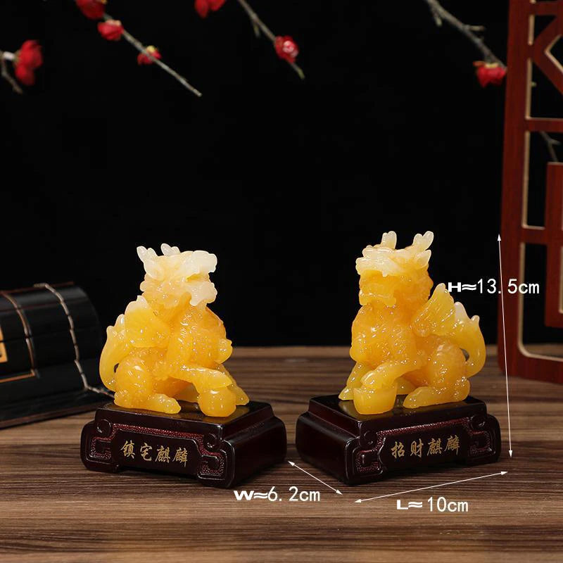 Feng Shui Chinese Dragon Chilin Unicorn Kylin Pi Xiu Kirin Statues Couple Housewarming Gift Home Decoration Wealth Prosperity