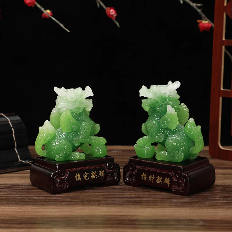 Feng Shui Chinese Dragon Chilin Unicorn Kylin Pi Xiu Kirin Statues Couple Housewarming Gift Home Decoration Wealth Prosperity