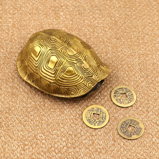 Feng Shui Chinese pure copper turtle shell Liu Yao divination tool coins lucky money Vintage Home Decoration Accessories