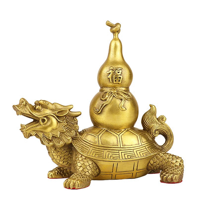 Feng Shui Decorating Mascot Bronze Dragon Turtle statue Carrying Gourd Wu Lou HuLu Home Decoration Ornaments Accessories Antique