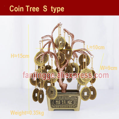 Feng Shui Good Fortune Lucky Charm Attract Money Tree With Coins Mascot Metal Crafts Chinese Decoration Traditional Home Decor