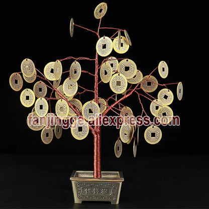 Feng Shui Good Fortune Lucky Charm Attract Money Tree With Coins Mascot Metal Crafts Chinese Decoration Traditional Home Decor