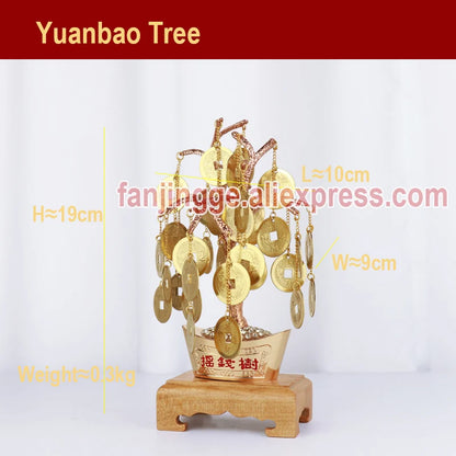 Feng Shui Good Fortune Lucky Charm Attract Money Tree With Coins Mascot Metal Crafts Chinese Decoration Traditional Home Decor