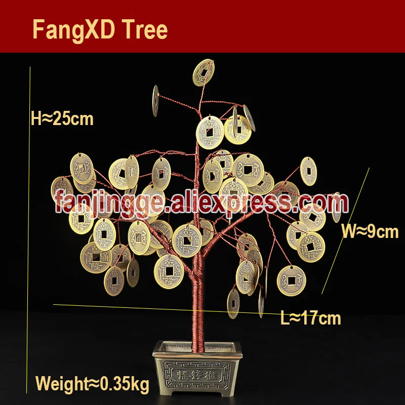 Feng Shui Good Fortune Lucky Charm Attract Money Tree With Coins Mascot Metal Crafts Chinese Decoration Traditional Home Decor